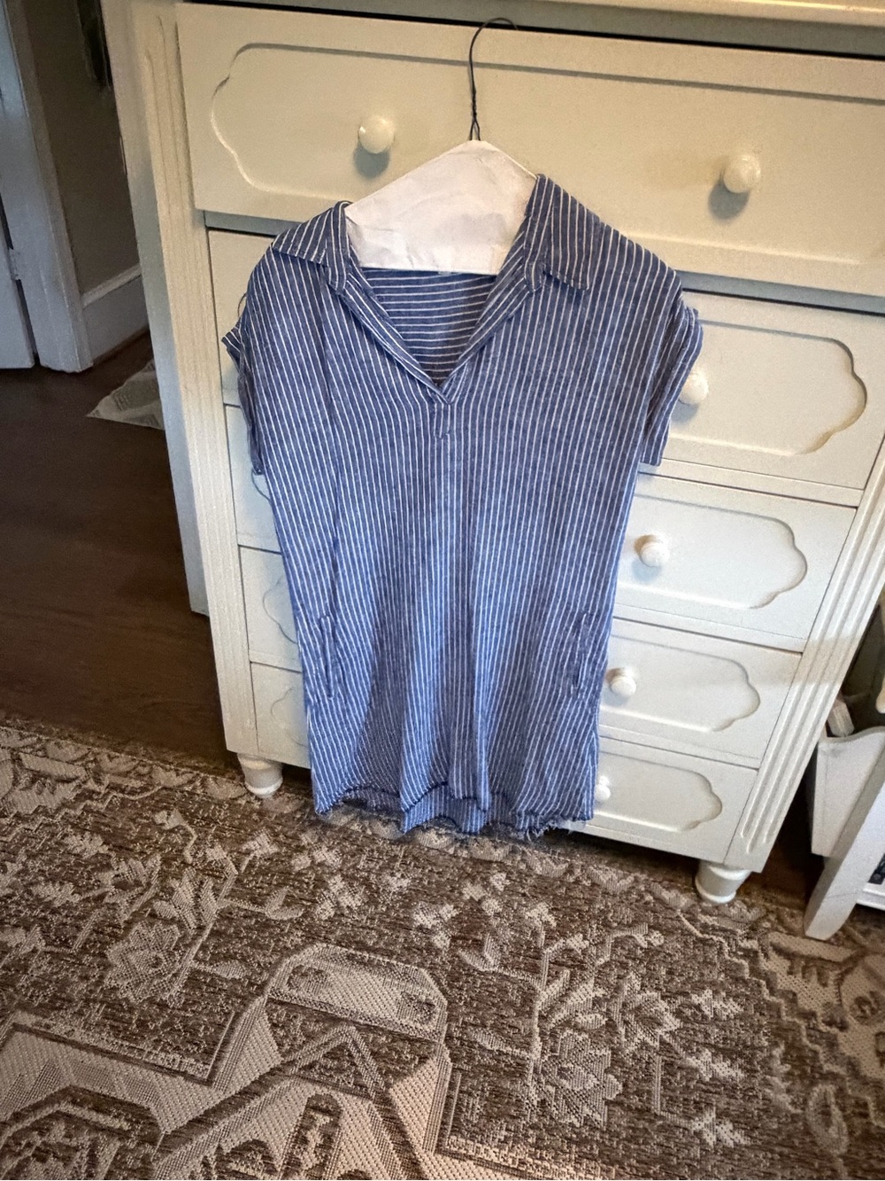 Harper Striped Blue Short-Sleeve V-Neck Tunic dress